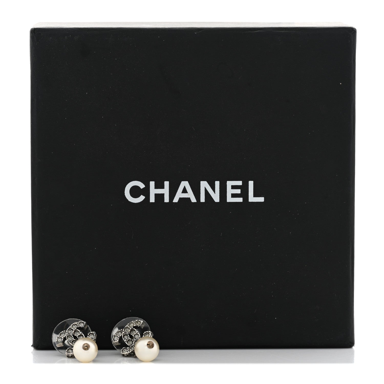 Chanel Crystal Pearl CC Drop Earrings Silver 5 of 5