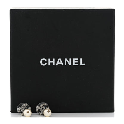 Chanel Crystal Pearl CC Drop Earrings Silver 5 of 5