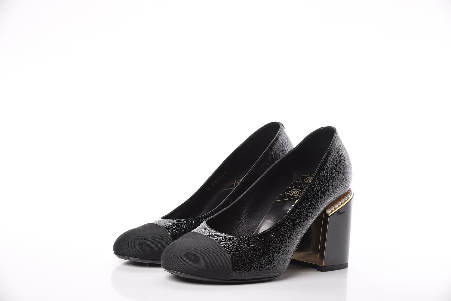 Chanel Fantasy Patent Calfskin Grosgrain Cap Toe Pumps 38 Black 3 of 12
