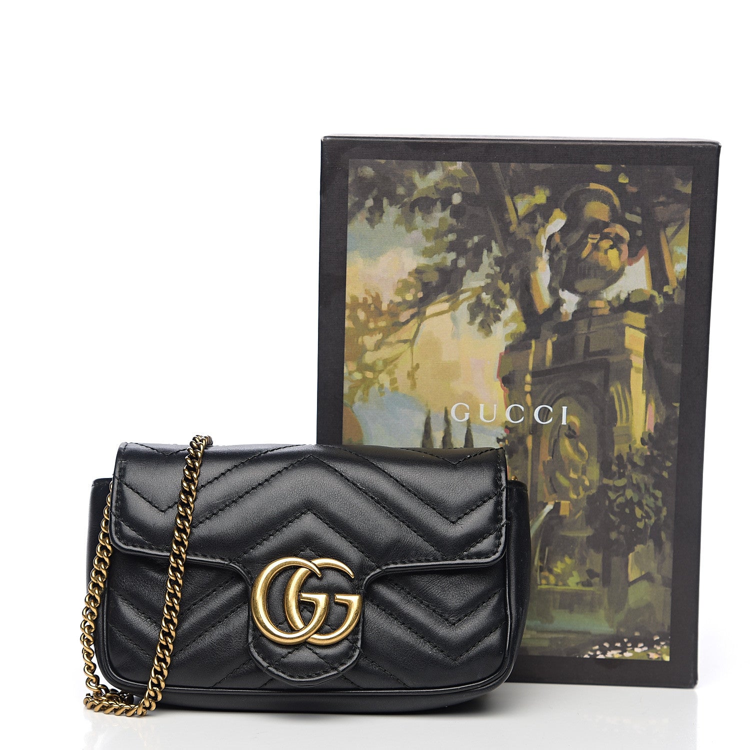 Gucci Calfskin Matelasse Super Mini GG Marmont Shoulder Bag Black 13 of 13
