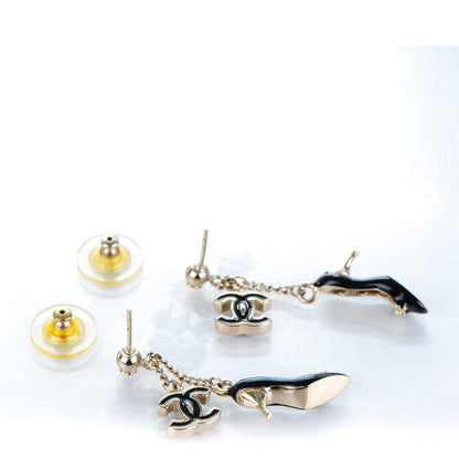 Chanel Enamel CC Heels Charm Earrings Black Gold 5 of 6