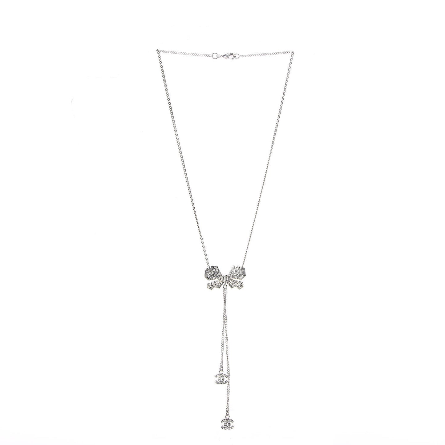Crystal CC Bow Necklace Silver
