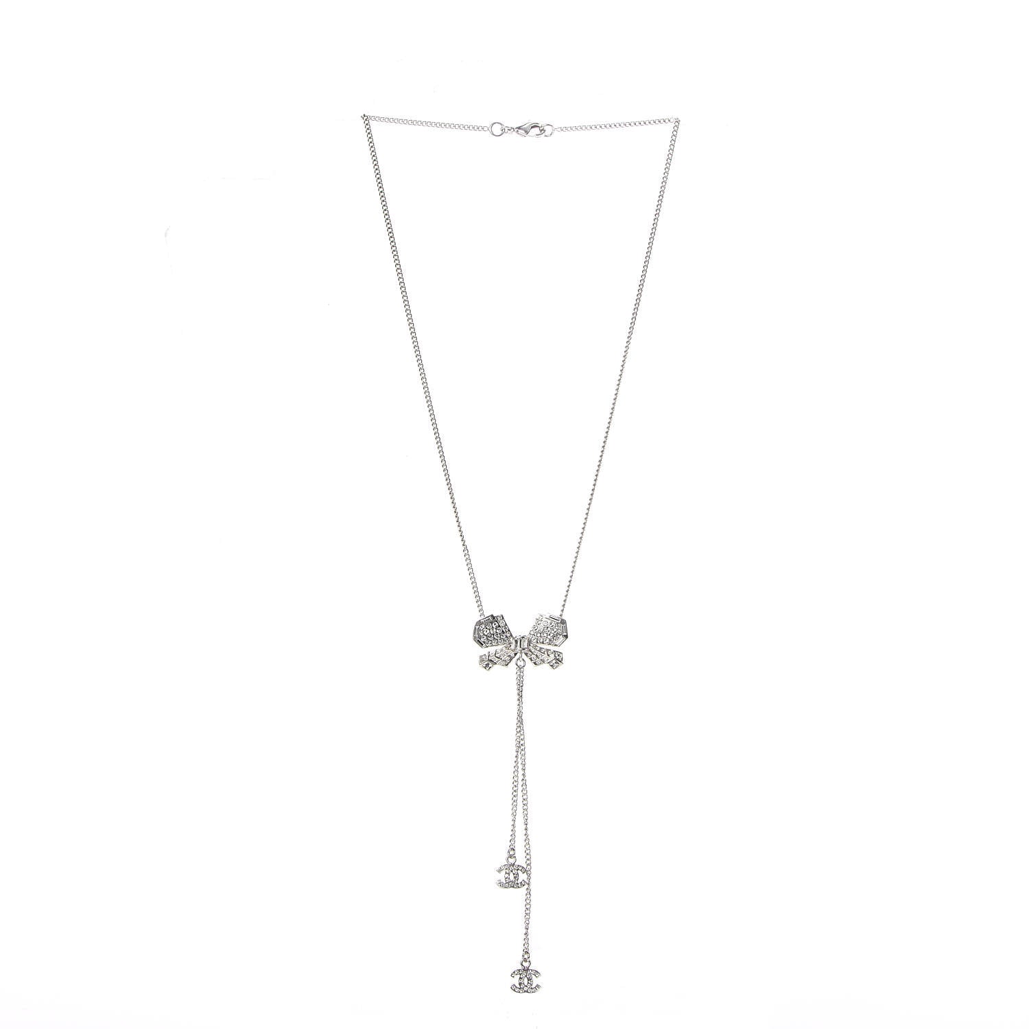 Chanel Crystal CC Bow Necklace Silver 3 of 5