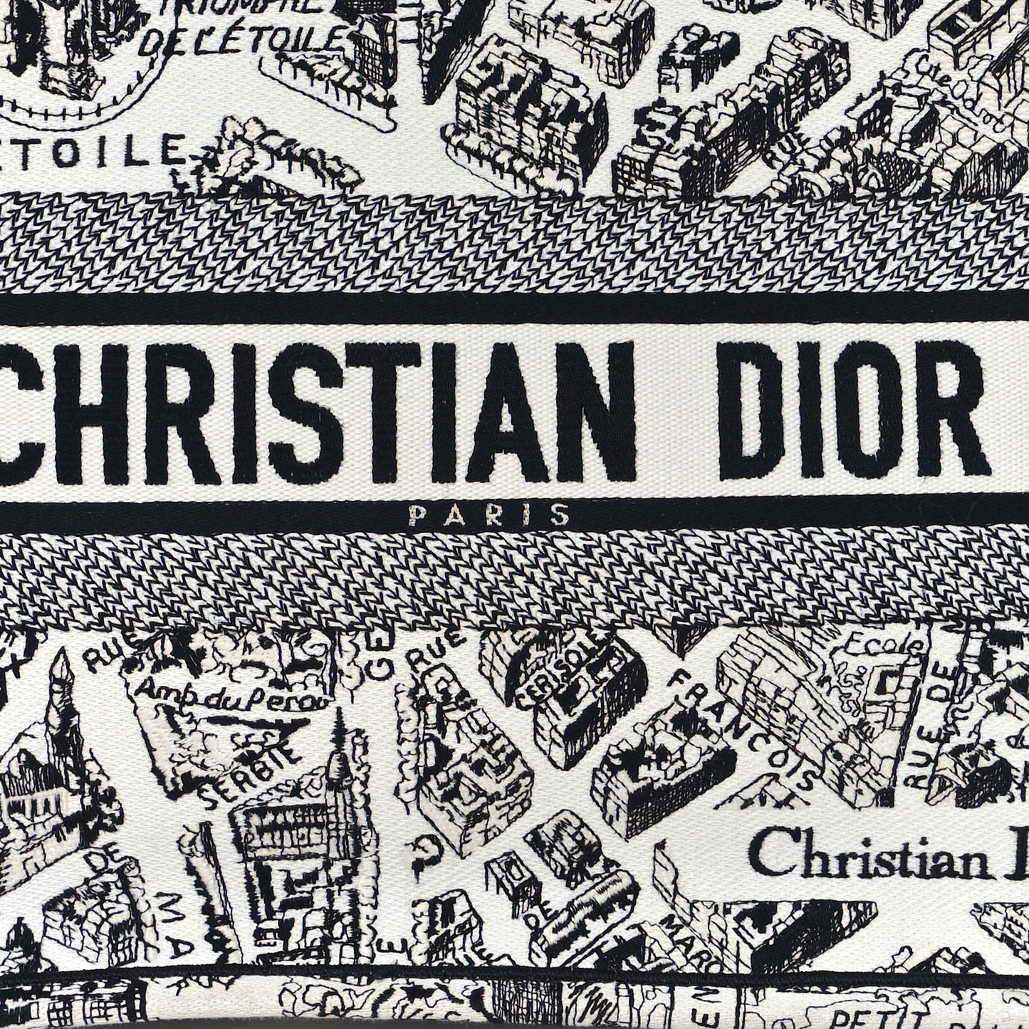 Canvas Embroidered Medium Plan De Paris Book Tote White Black