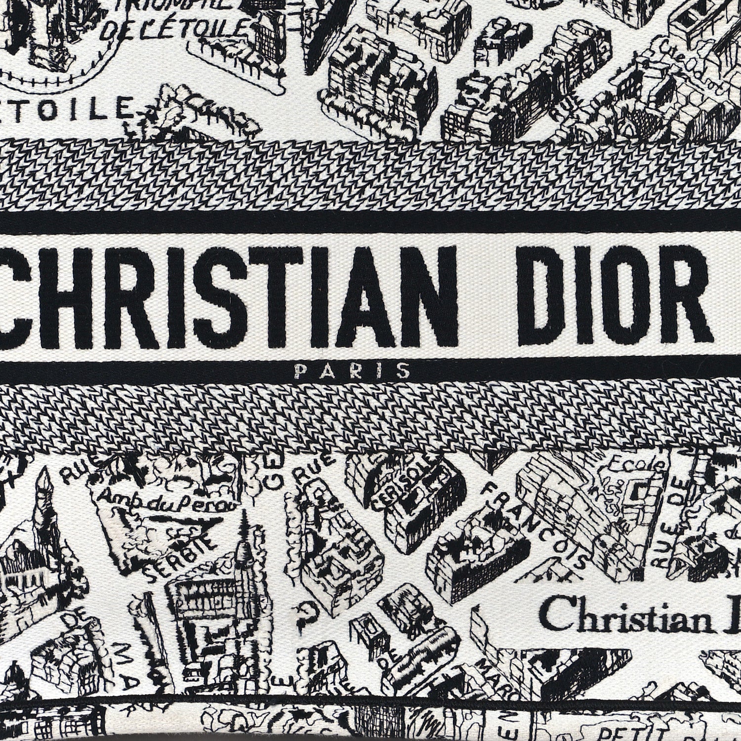 Christian Dior Canvas Embroidered Medium Plan De Paris Book Tote White Black 8 of 12