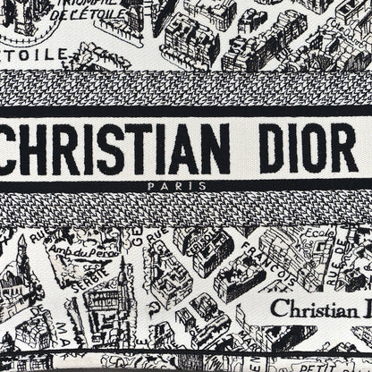 Christian Dior Canvas Embroidered Medium Plan De Paris Book Tote White Black 8 of 12