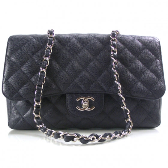 Caviar JUMBO Classic Flap Dark Navy Blue