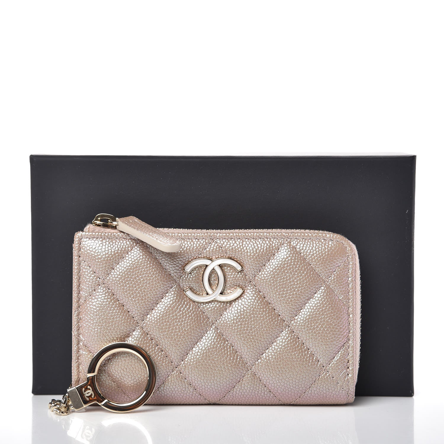 Chanel Iridescent Caviar Quilted Key Holder Case Light Gold 8 of 8