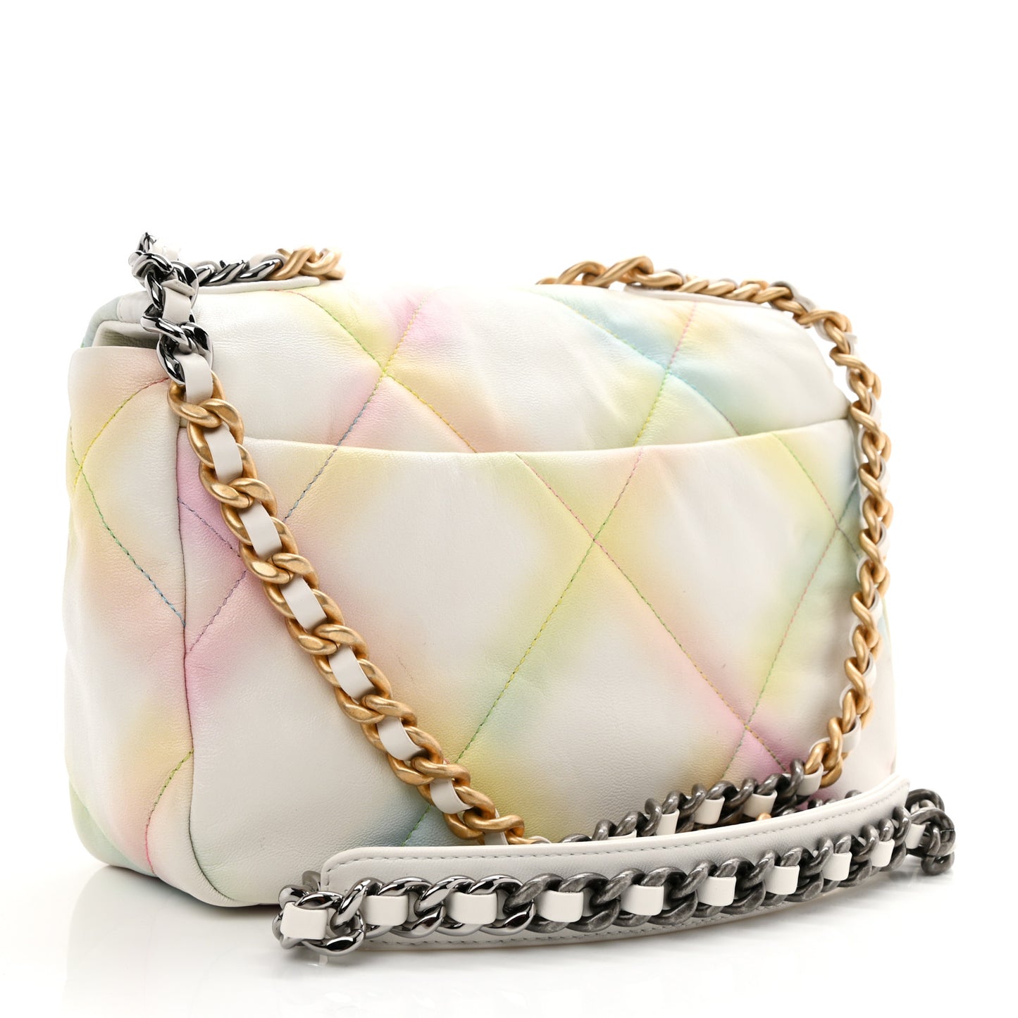 Printed Goatskin Quilted Medium Chanel 19 Flap White Multicolor