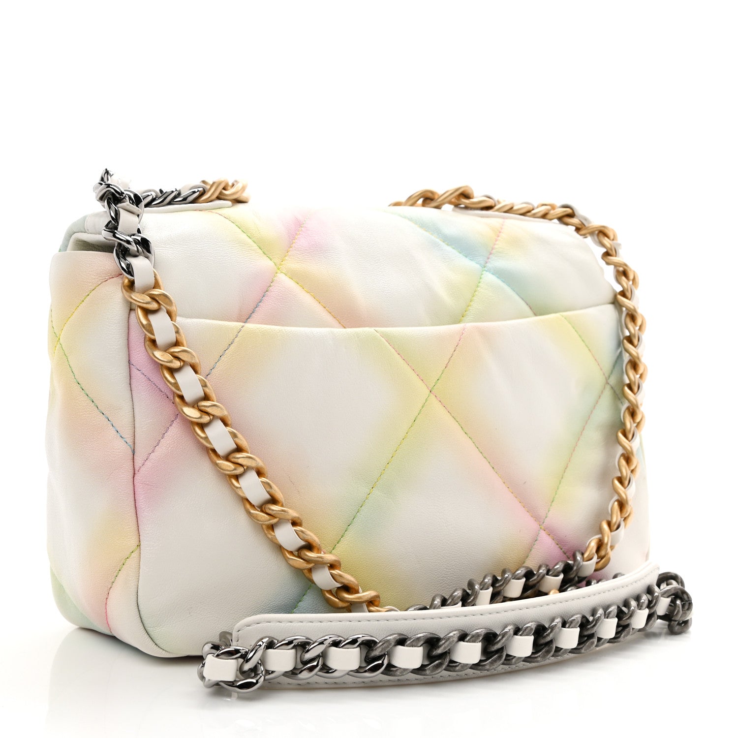 Chanel Printed Goatskin Quilted Medium Chanel 19 Flap White Multicolor 3 of 9