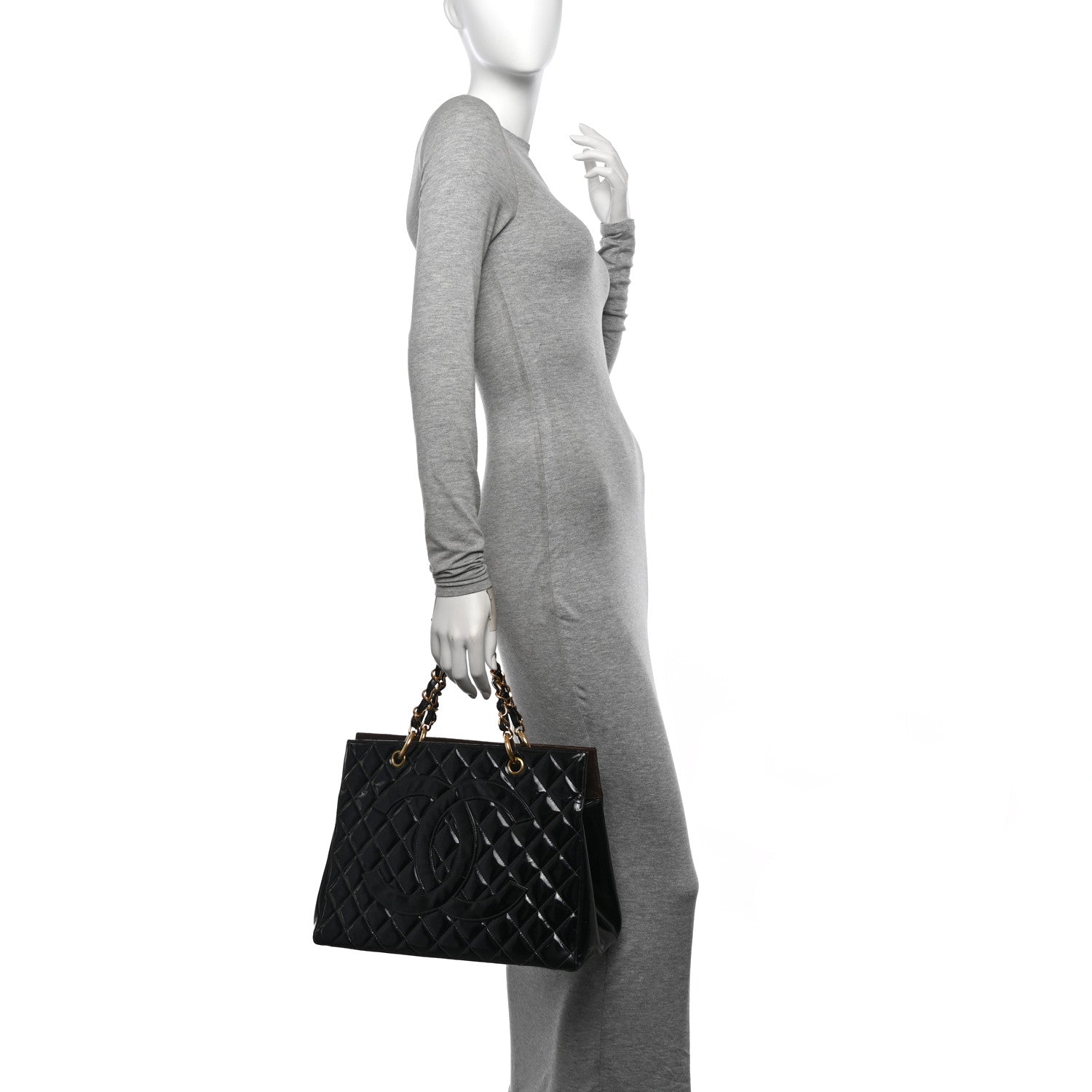 Chanel Patent Quilted Grand Shopping Tote GST Black 2 of 22