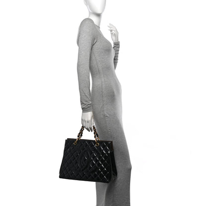Chanel Patent Quilted Grand Shopping Tote GST Black 2 of 22