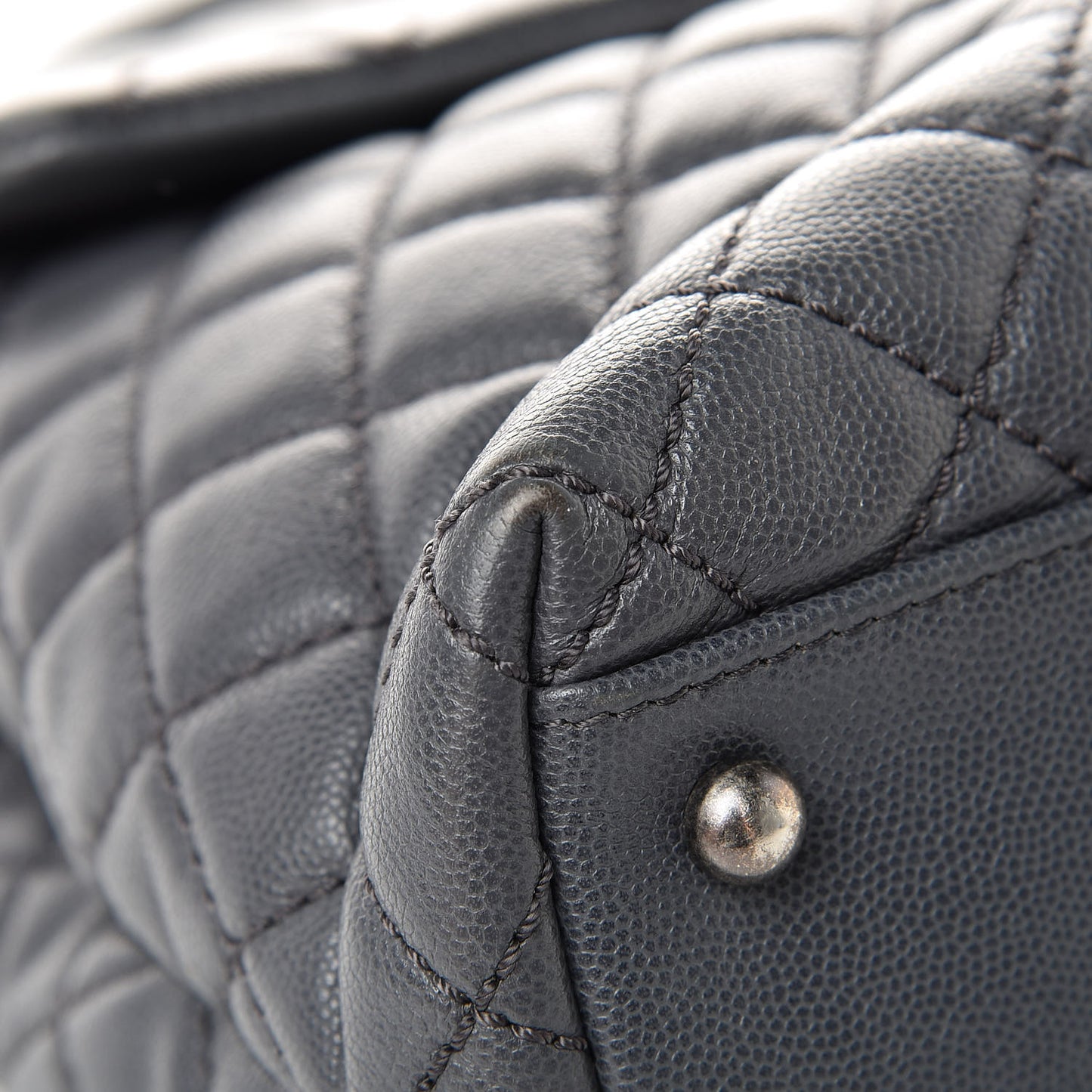 Caviar Quilted Large Coco Handle Flap Grey