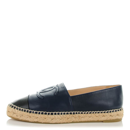 Chanel Lambskin CC Espadrilles 39 Navy Black 1 of 9