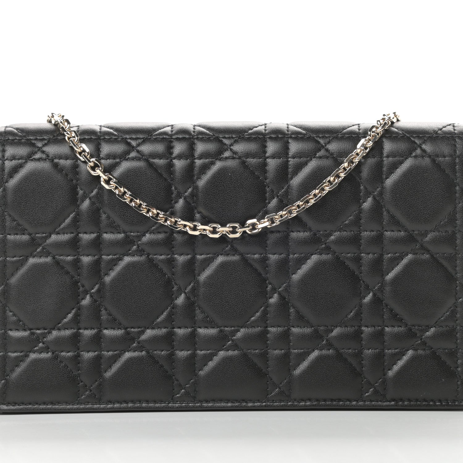 Christian Dior Lambskin Cannage Lady Dior Chain Wallet Black 10 of 13