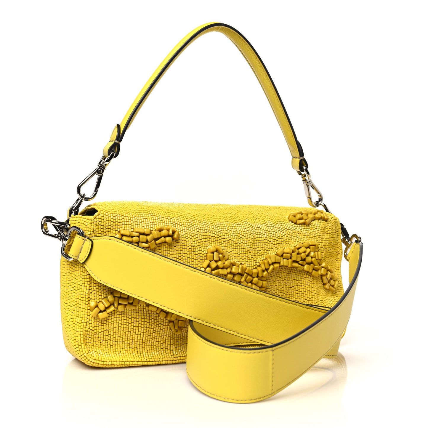 Rolling Stone Vitello Seta Bead Embroidered Re-Edition Baguette Giallo