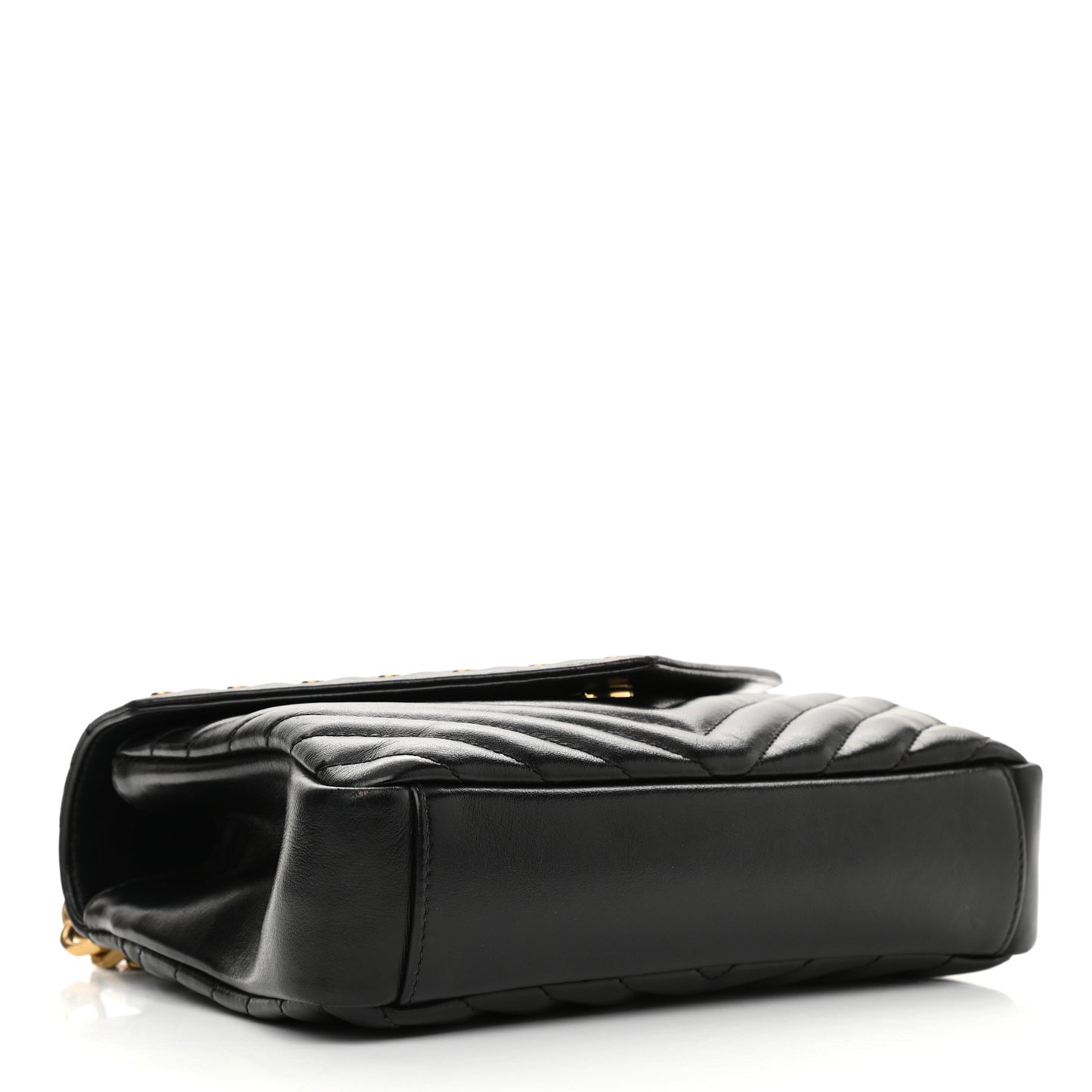 Calfskin Matelasse Chevron Studded Monogram Medium College Bag Black