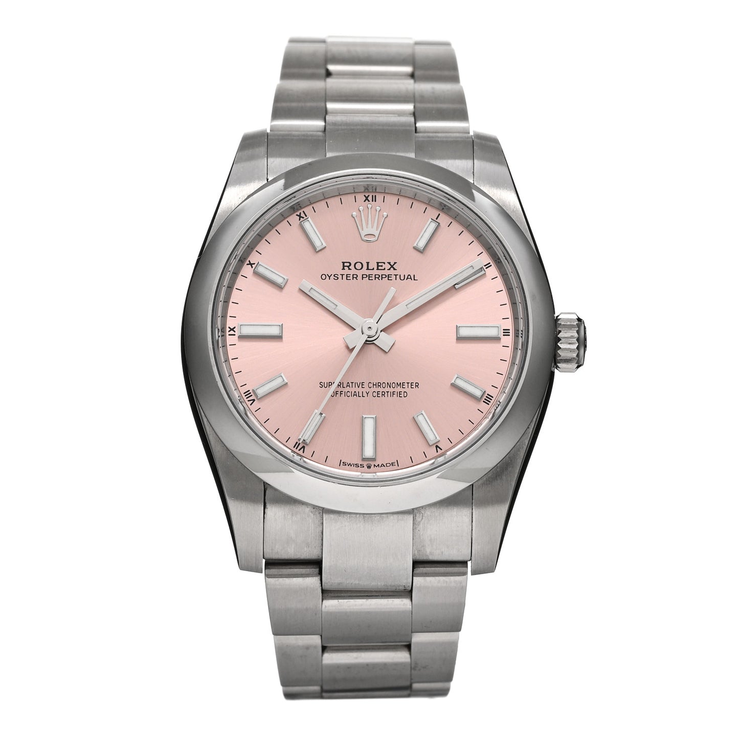 Stainless Steel 34mm Oyster Perpetual Watch Pink 124200