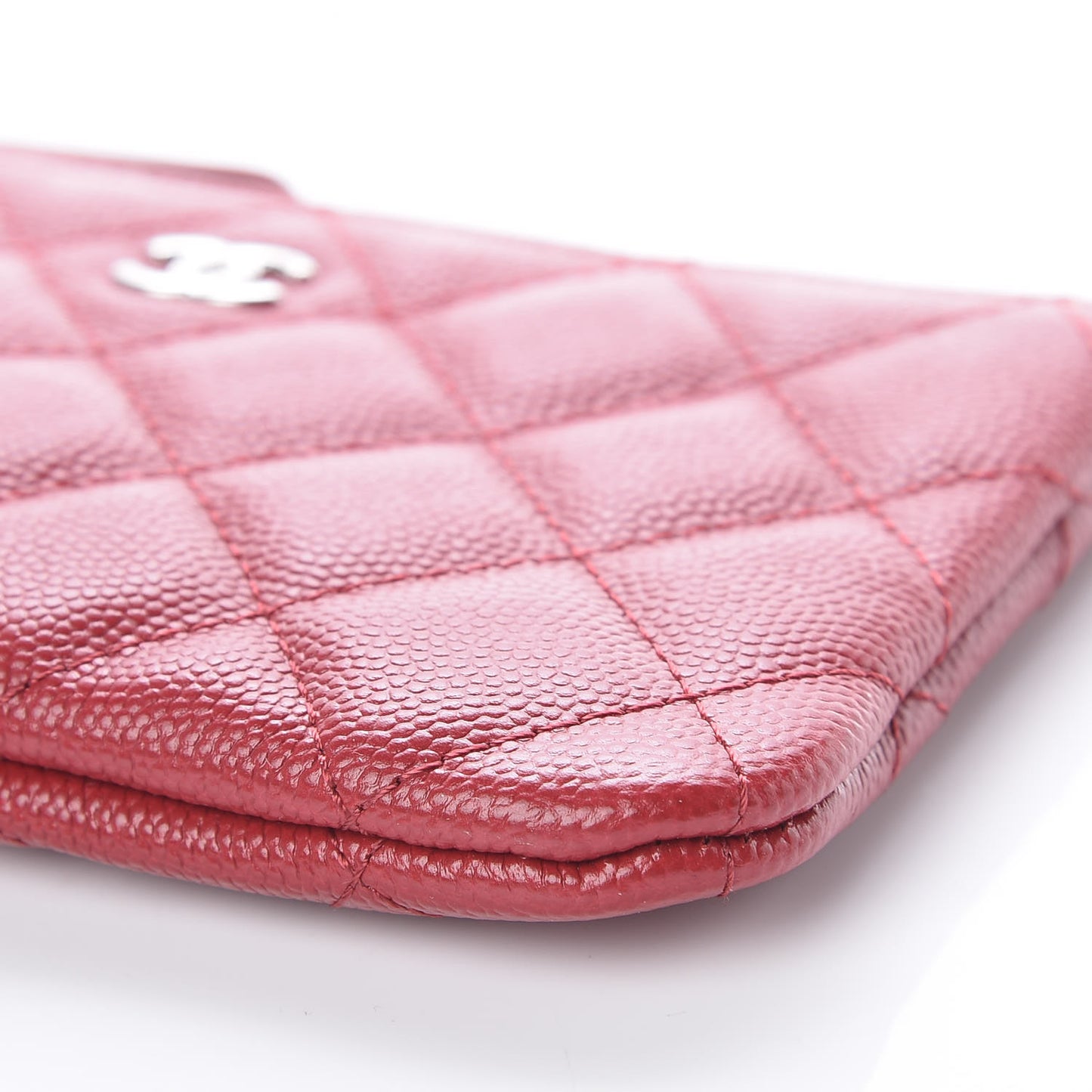 Caviar Quilted Small Cosmetic Case Dark Red