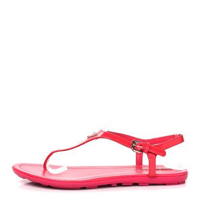 Prada Vernice Metal Triangle Logo Flat Thong Sandals 37.5 Petalo 1 of 8