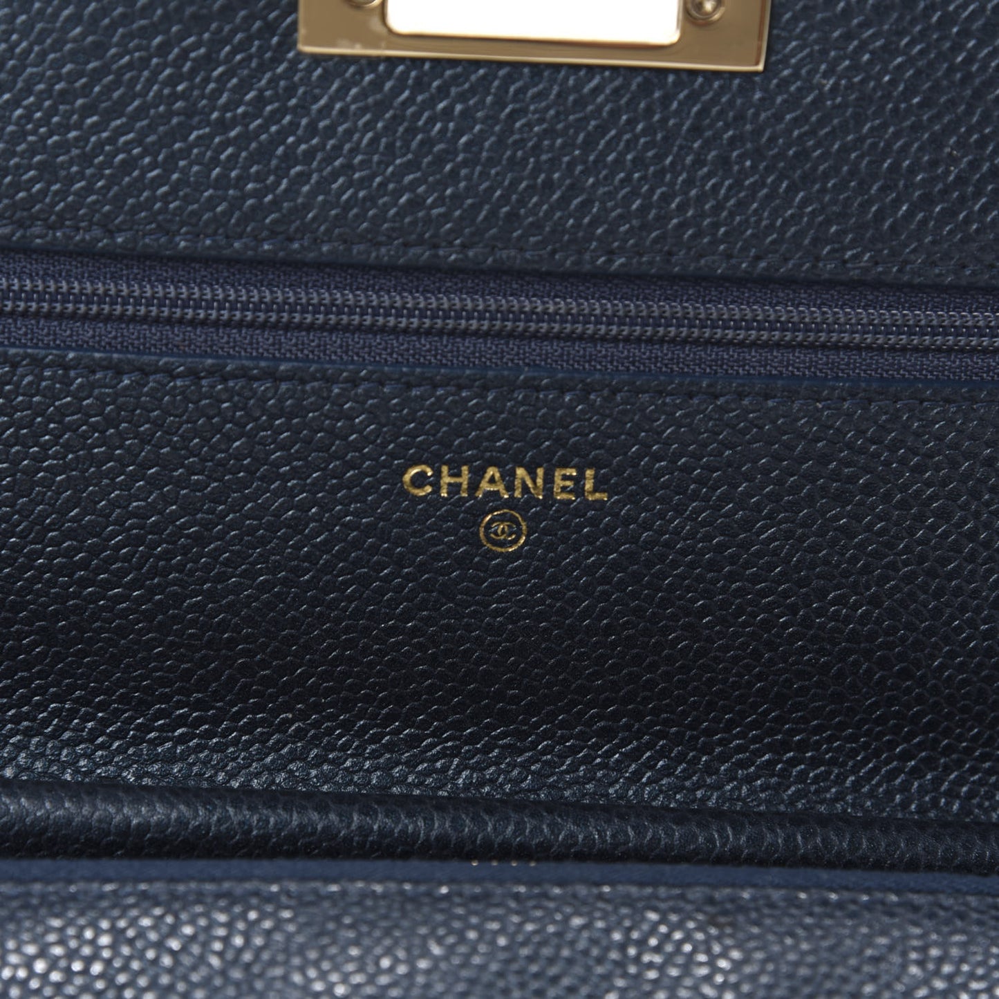 Iridescent Caviar Quilted Golden Class Wallet On Chain WOC Navy