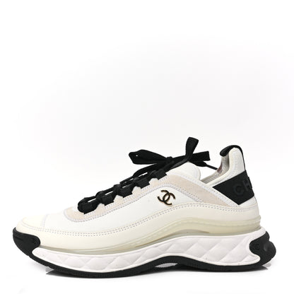 Chanel Velvet Calfskin Mixed Fibers CC Sneakers 40 Ivory Black 1 of 8