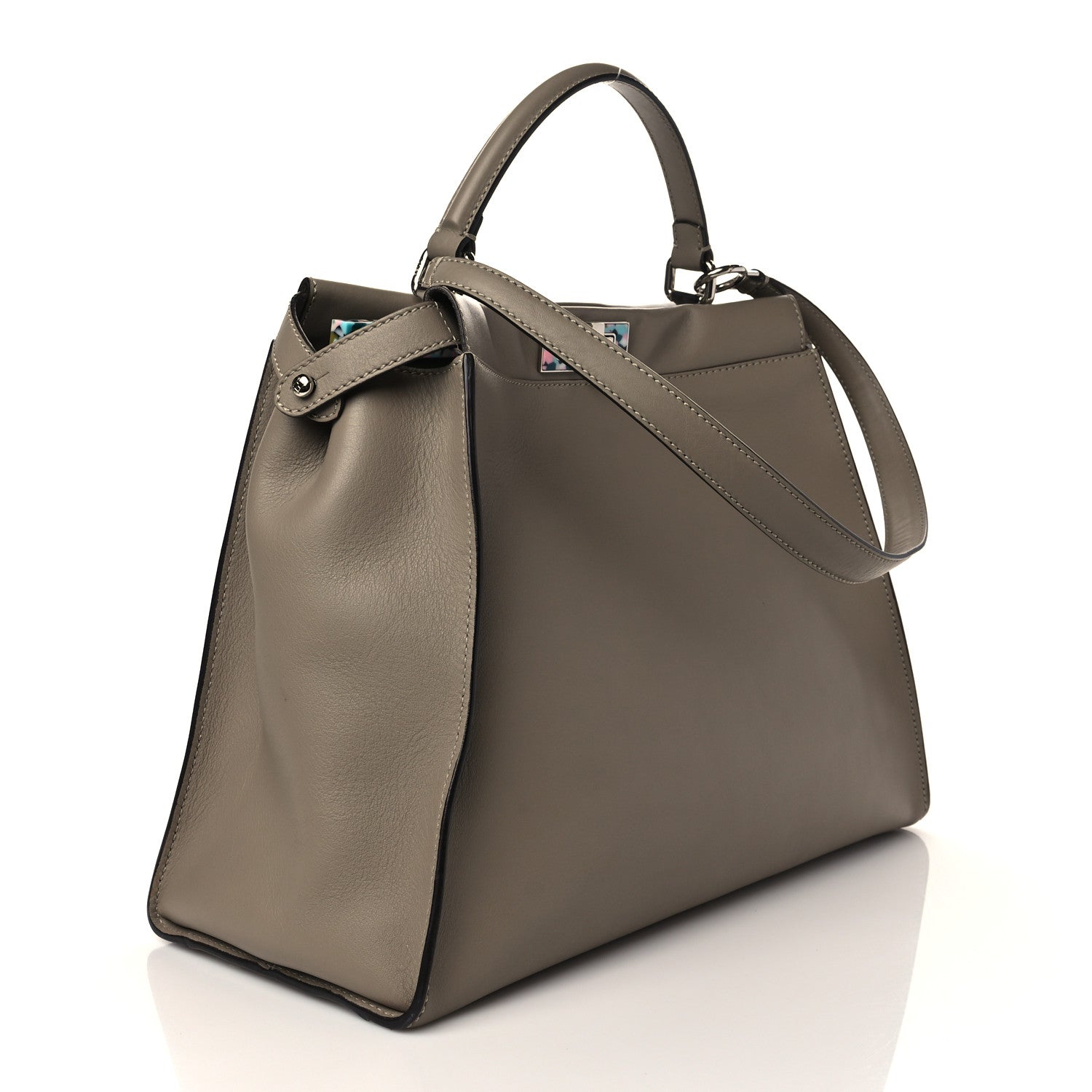 Fendi Vitello Seta Plexiglass Granite Large Peekaboo Iconic Satchel Tortora 3 of 7