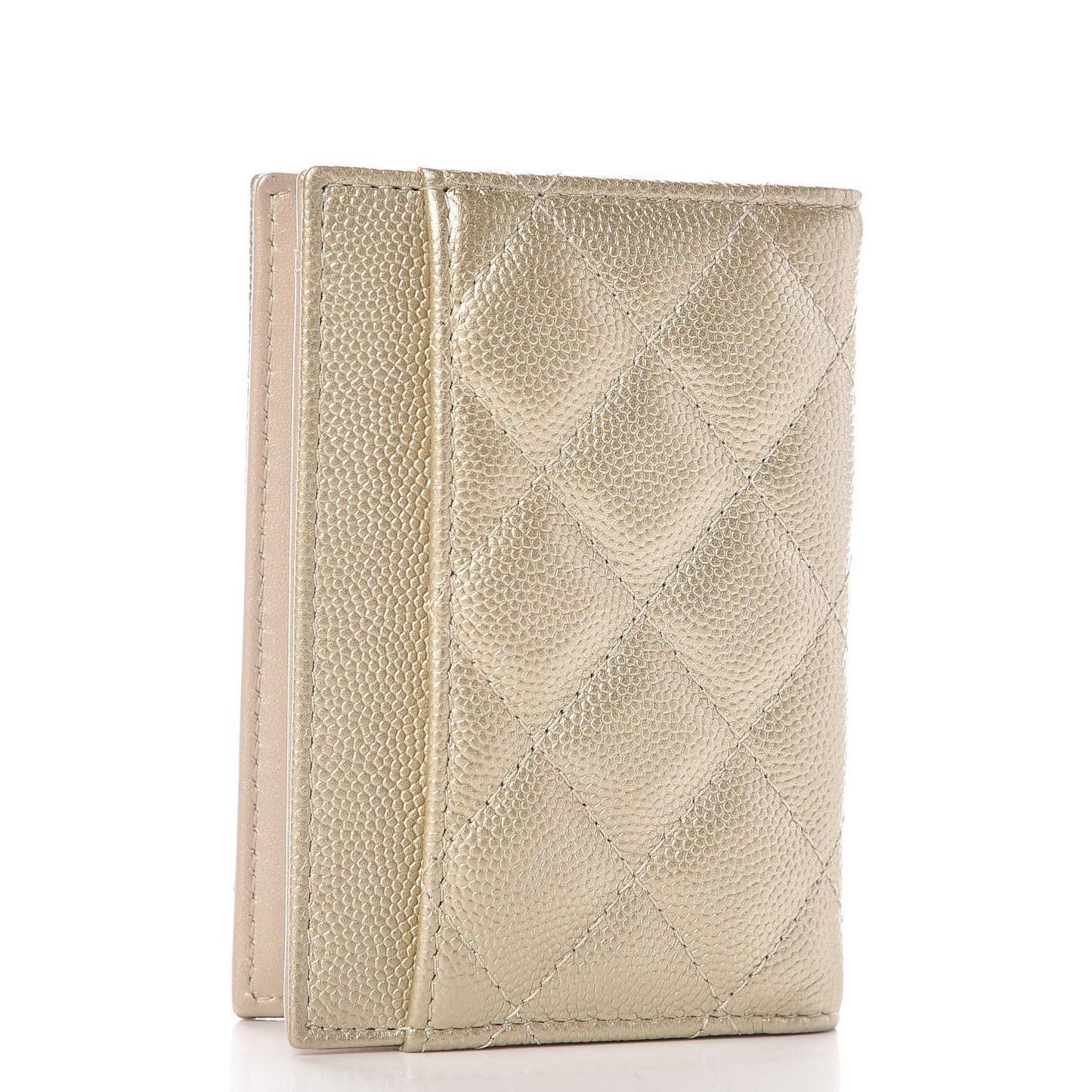 Metallic Caviar Quilted Card Holder Wallet Gold