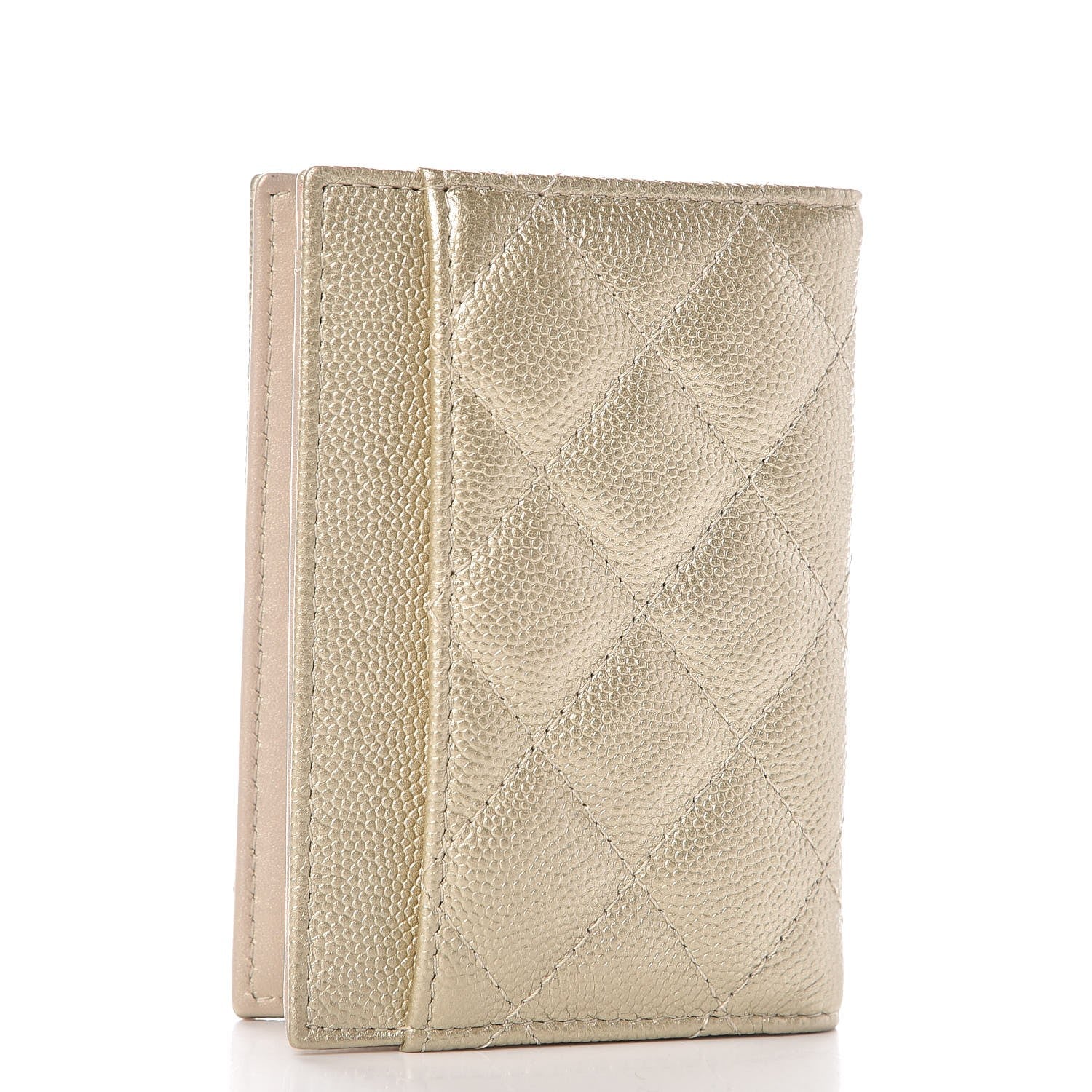 Chanel Metallic Caviar Quilted Card Holder Wallet Gold 3 of 8