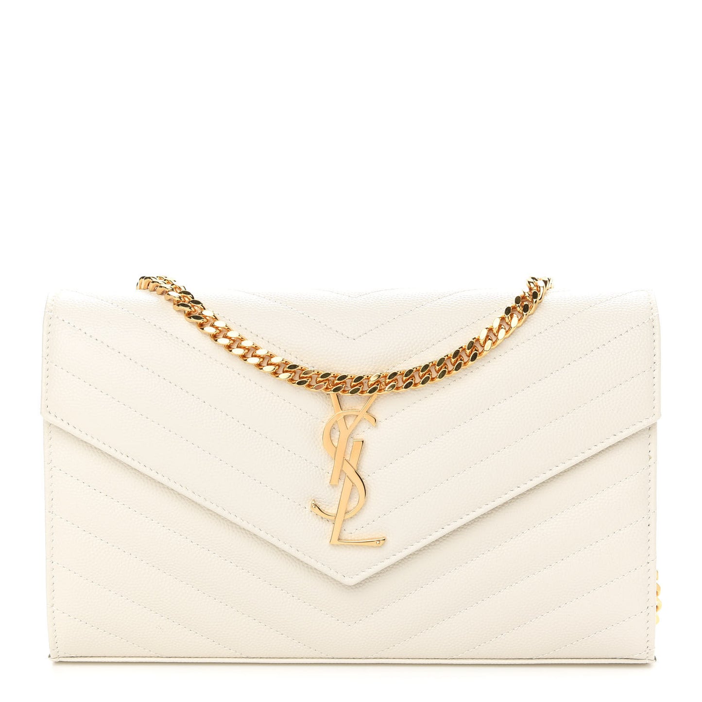 Grain De Poudre Matelasse Chevron Monogram Chain Wallet Crema Soft