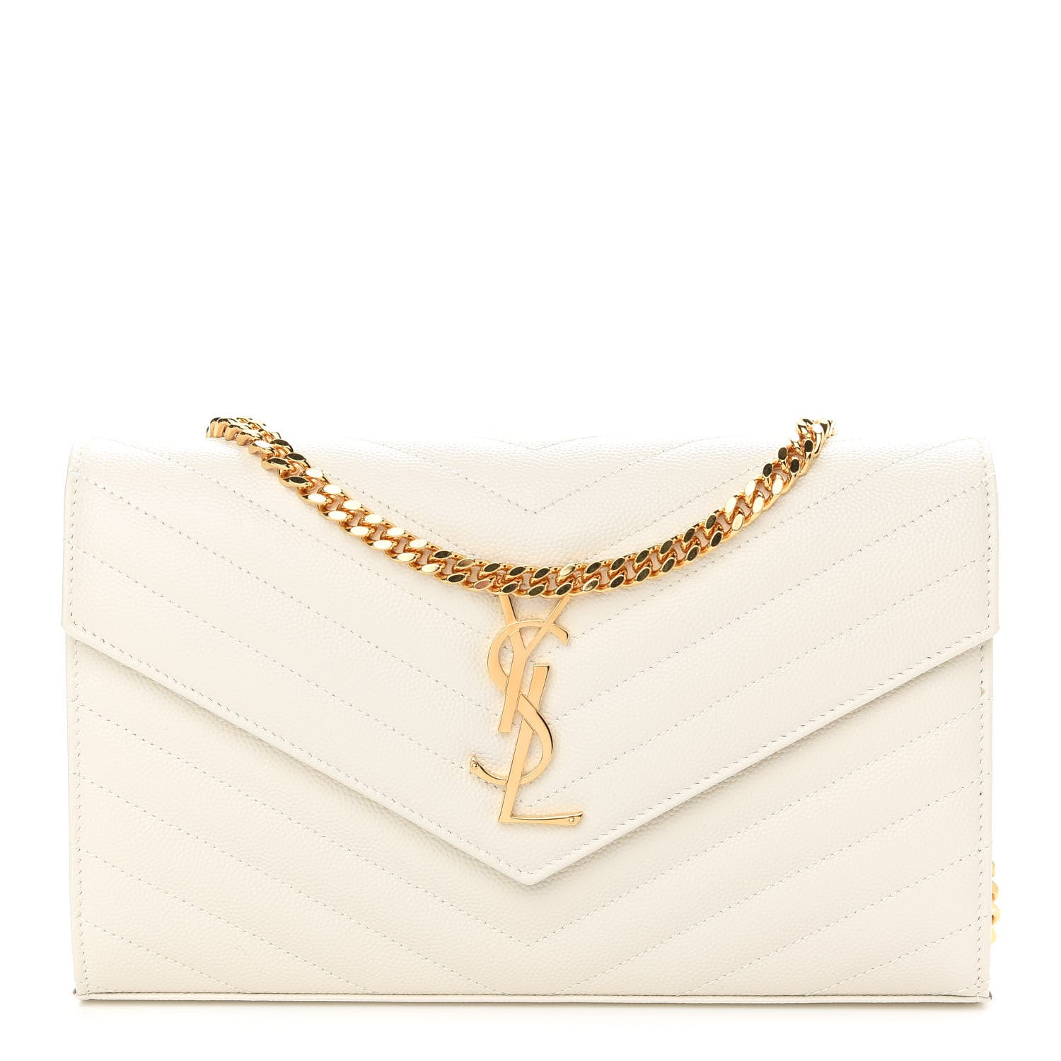 Saint Laurent Grain De Poudre Matelasse Chevron Monogram Chain Wallet Crema Soft 1 of 9