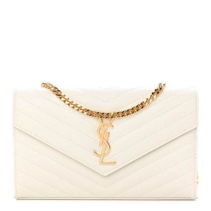 Saint Laurent Grain De Poudre Matelasse Chevron Monogram Chain Wallet Crema Soft 1 of 9
