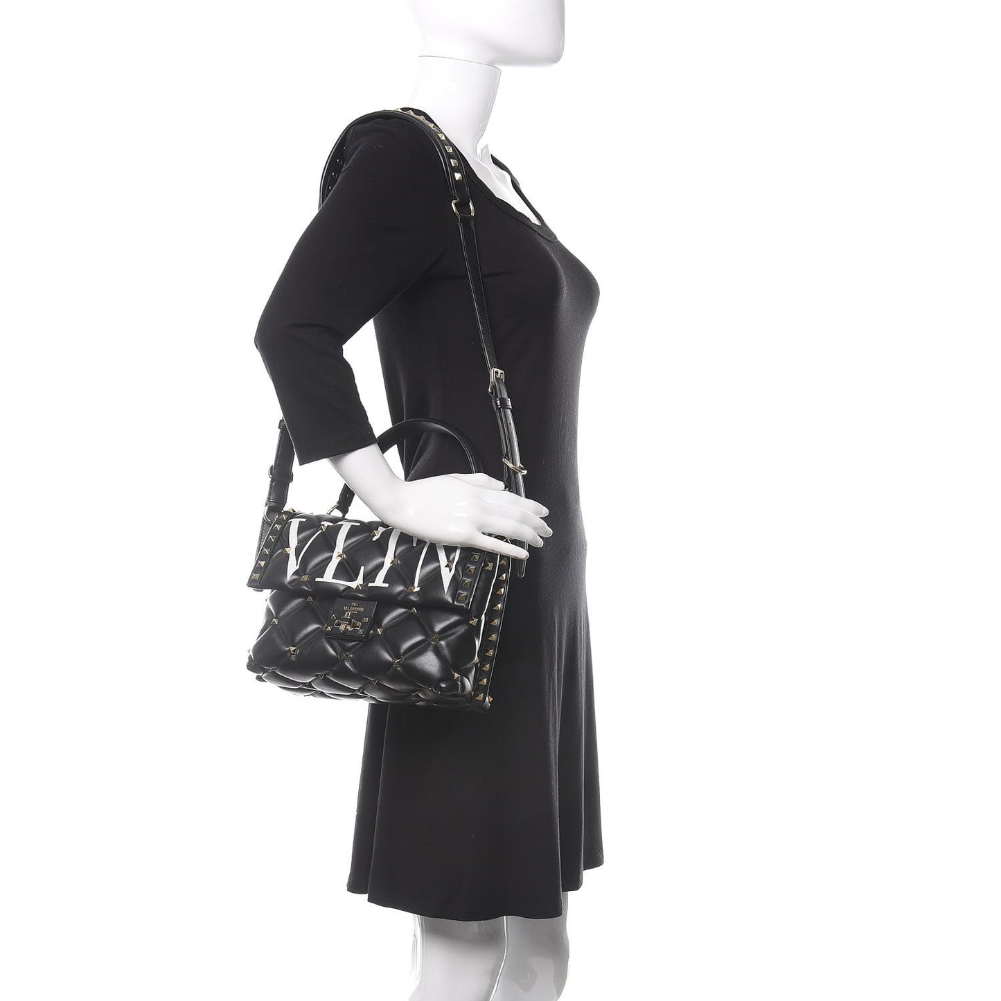 Lambskin VLTN Print Candystud Top Handle Bag Black
