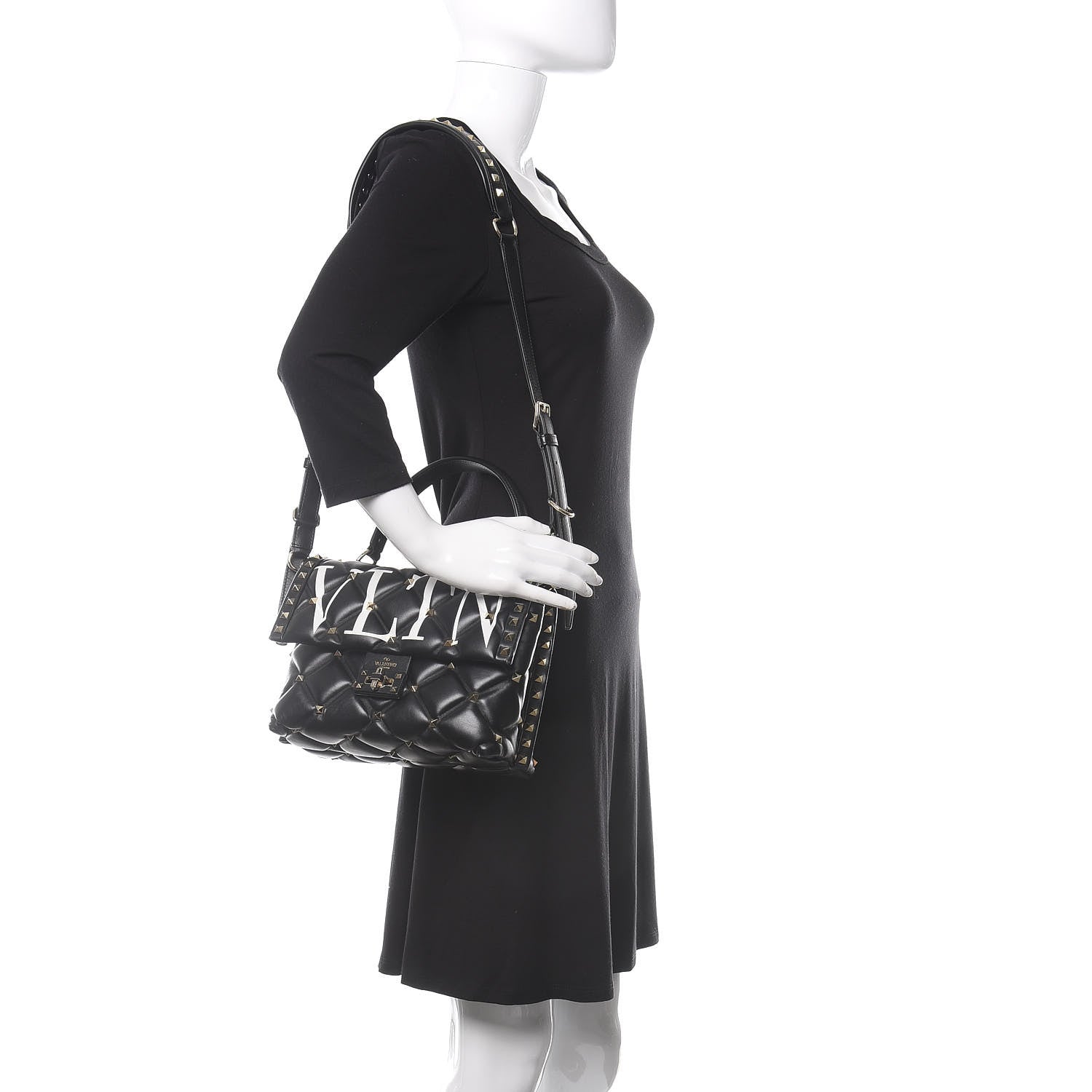 Valentino Garavani Lambskin VLTN Print Candystud Top Handle Bag Black 2 of 9
