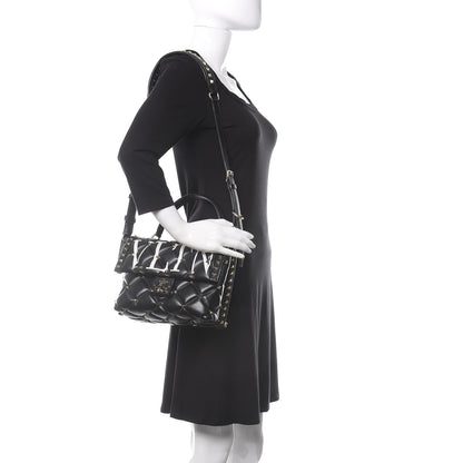 Valentino Garavani Lambskin VLTN Print Candystud Top Handle Bag Black 2 of 9
