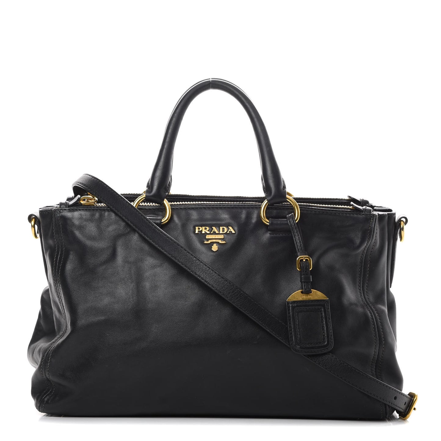 Soft Calfskin Double Zip Shoulder Bag Black
