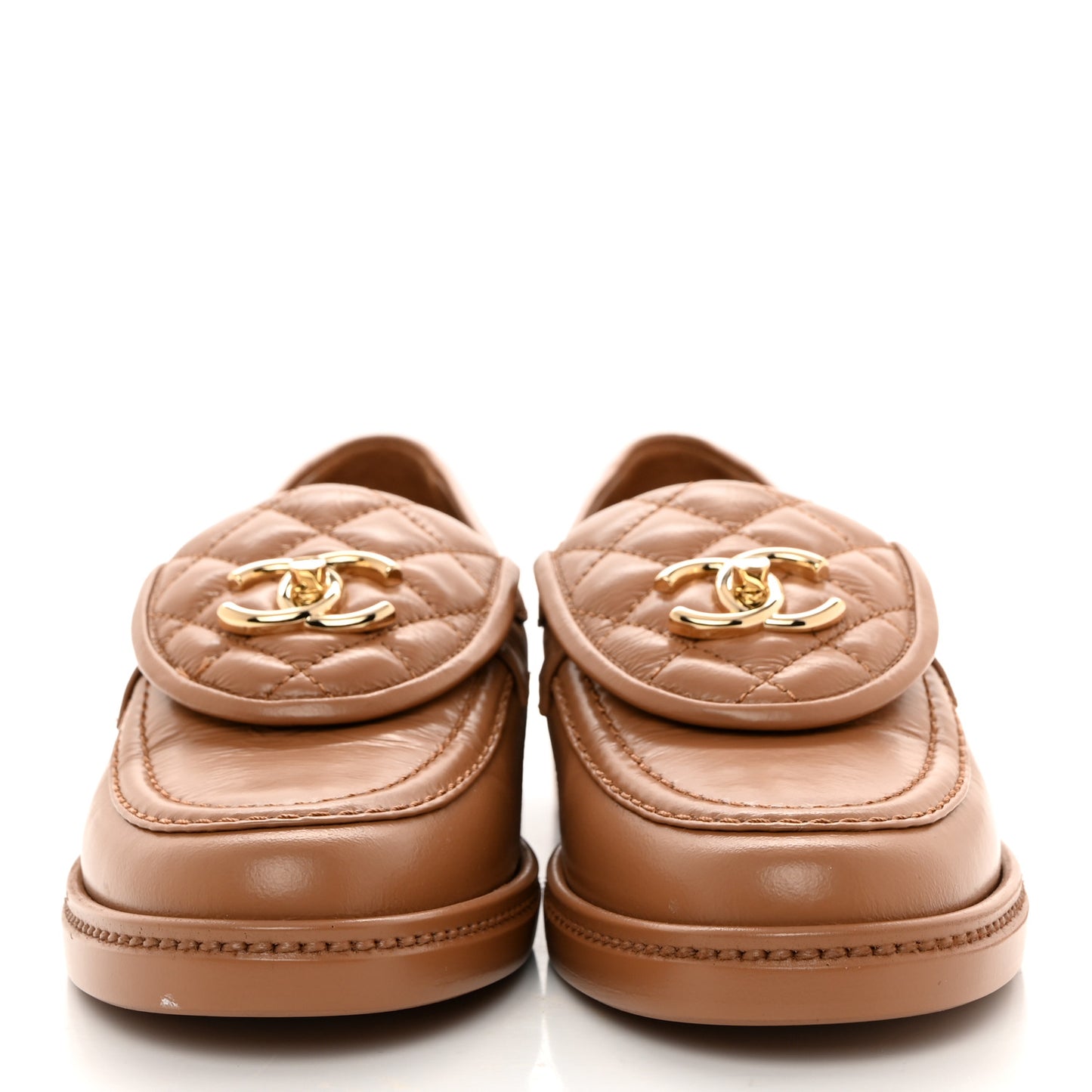 Lambskin Quilted CC Turnlock Moccasins 37.5 Dark Beige