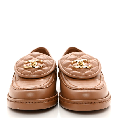 Chanel Lambskin Quilted CC Turnlock Moccasins 37.5 Dark Beige 2 of 10