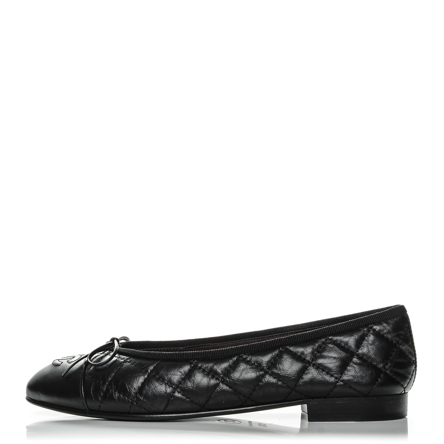 Aged Calfskin Quilted CC Cap Toe Ballerina Flats 37.5 Black