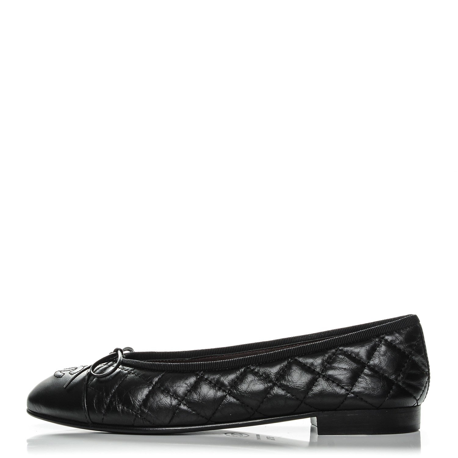 Chanel Aged Calfskin Quilted CC Cap Toe Ballerina Flats 37.5 Black 1 of 8