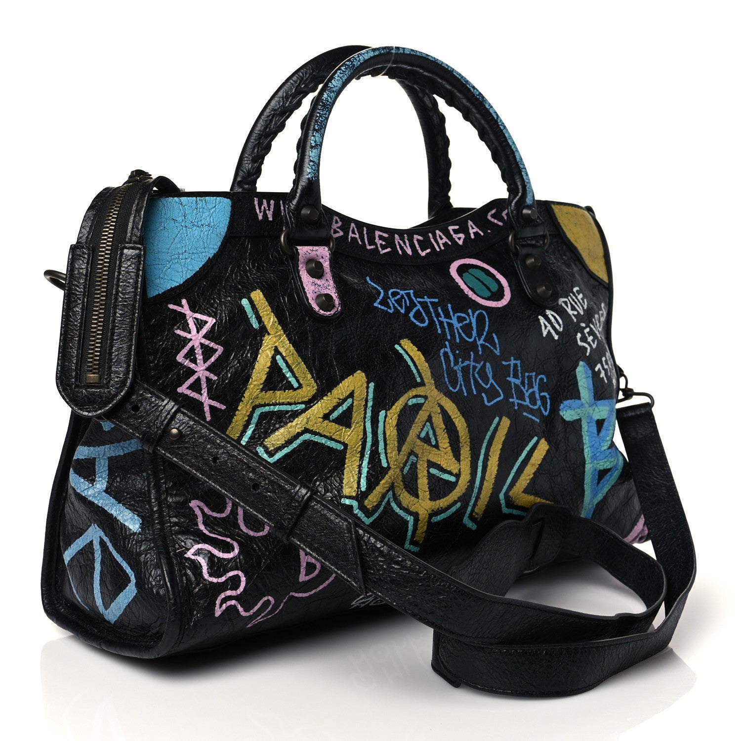 Balenciaga Agneau Graffiti All Over Classic Hardware City Black Multicolor 3 of 10