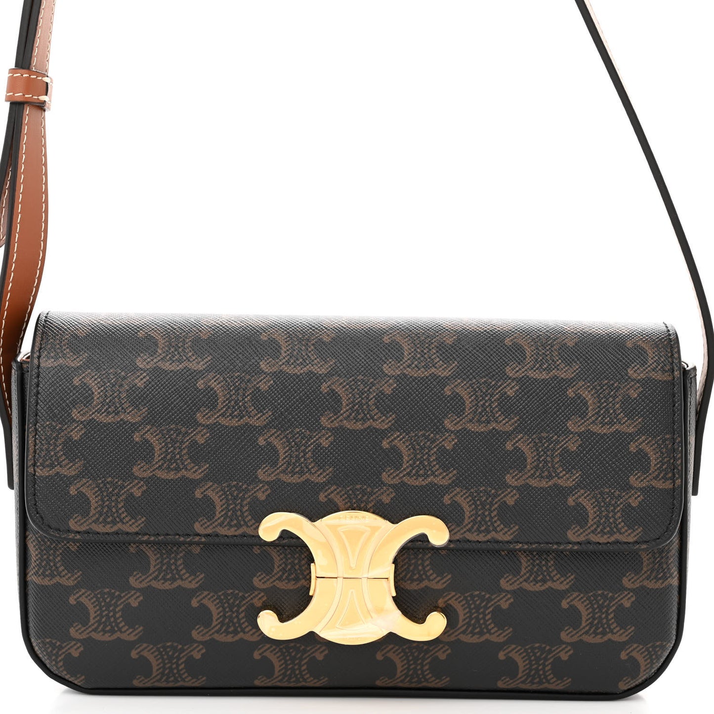 Canvas Calfskin Triomphe Shoulder Bag Tan