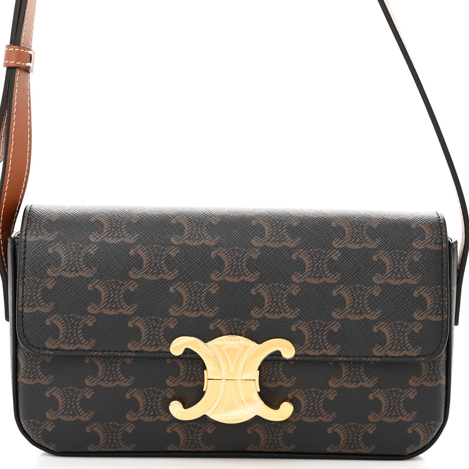 Celine Canvas Calfskin Triomphe Shoulder Bag Tan 9 of 11