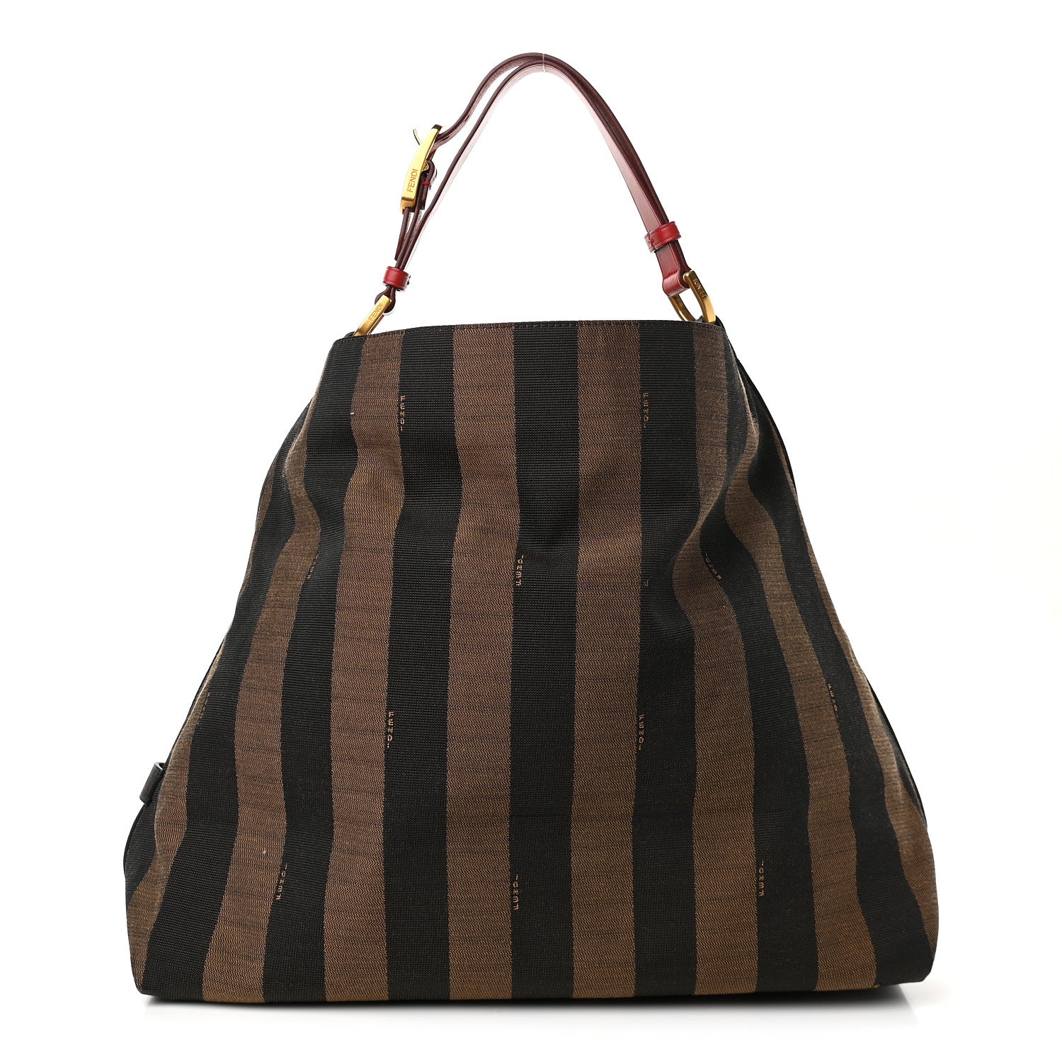 Fendi Pequin Cuoio Vegetale Large Hobo Tobacco Rosso Black 1 of 9