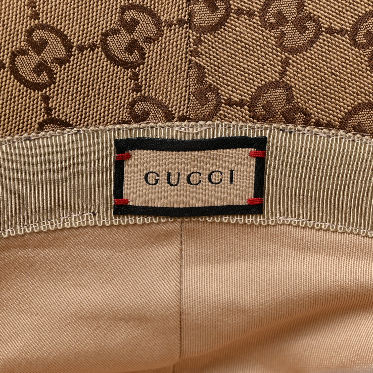 Gucci Monogram Textured Dollar Calfskin GG Jago Bucket Hat S Cacao Beige 8 of 9