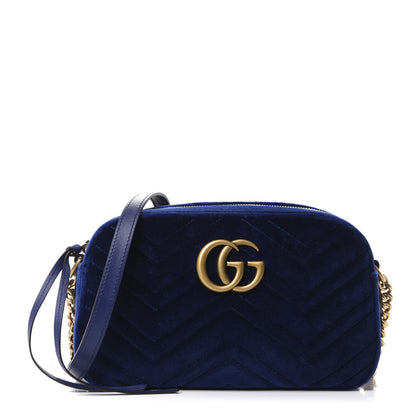 Gucci Velvet Matelasse Small GG Marmont Chain Shoulder Bag Cobalt 1 of 10