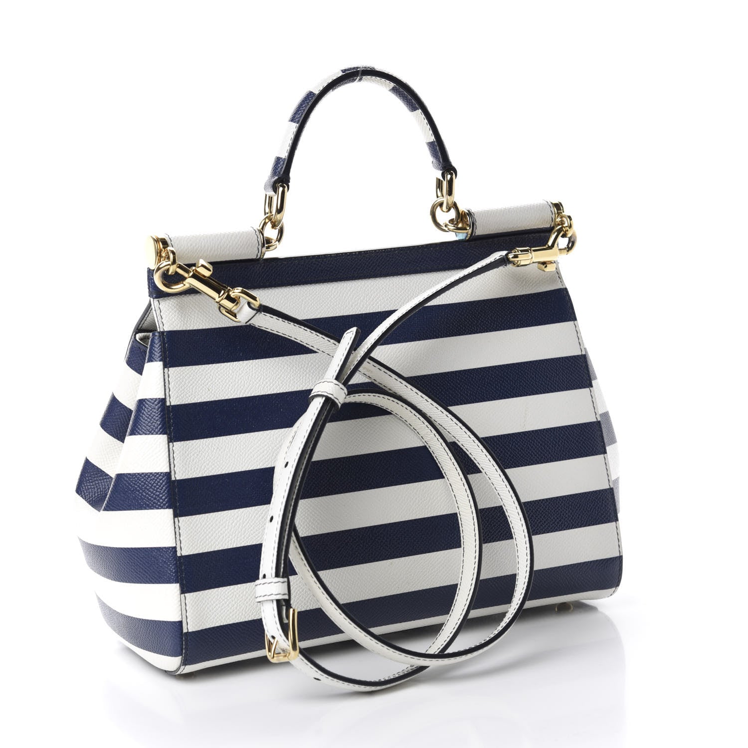 Dolce & Gabbana Stripe Dauphine Medium Miss Sicily Satchel Blue White 3 of 9