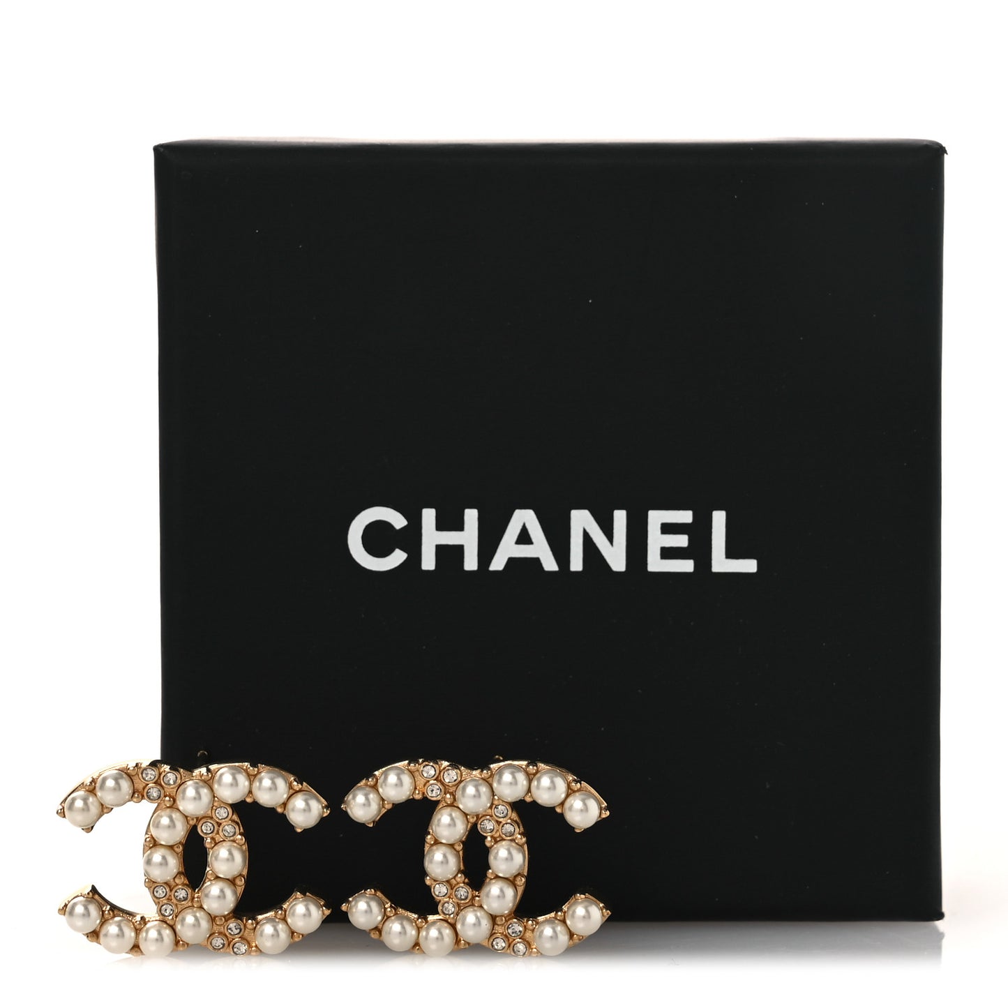 Pearl Crystal CC Earrings Gold