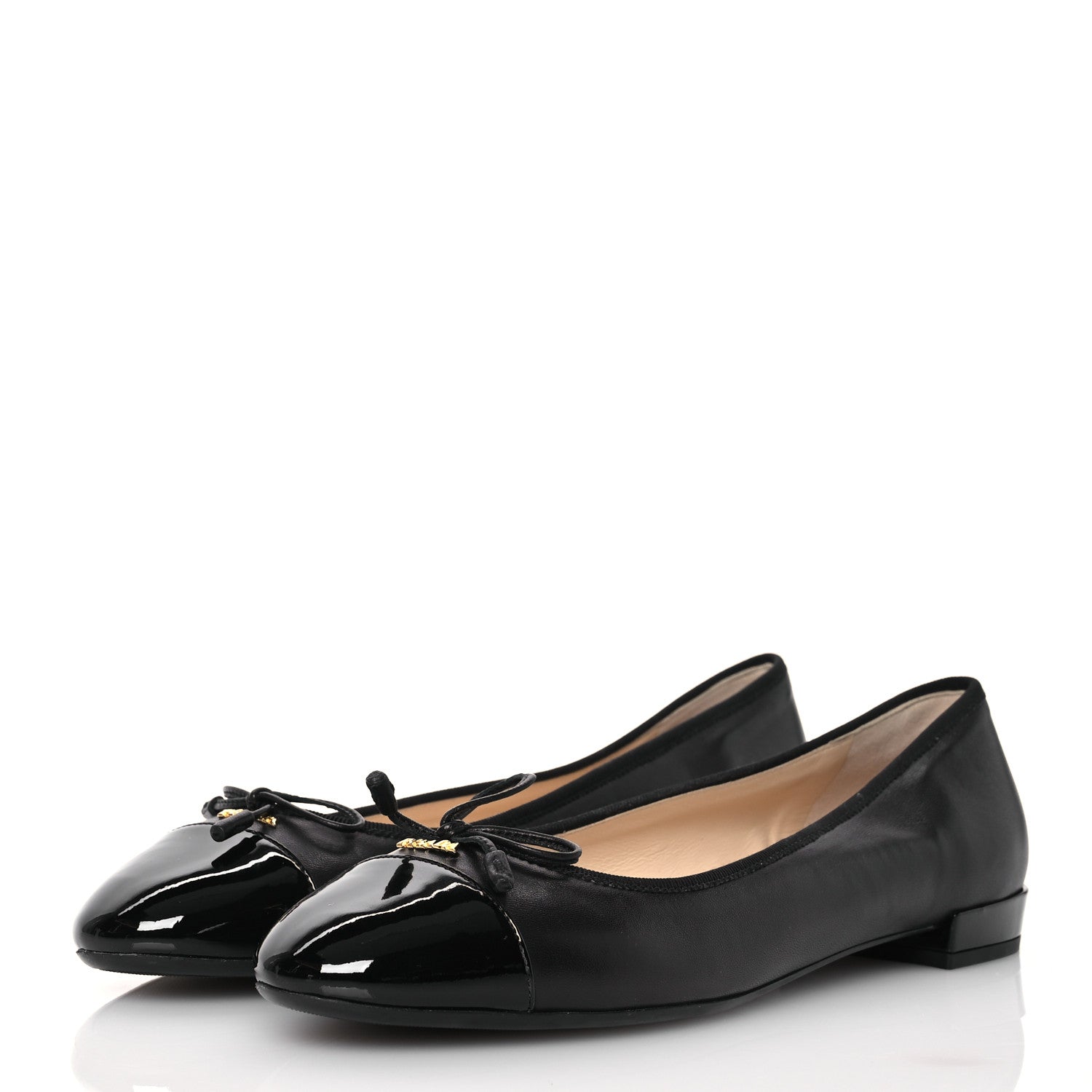 Prada Nappa Vernice Cap Toe Logo Bow Ballerina Flats 40 Black 3 of 14