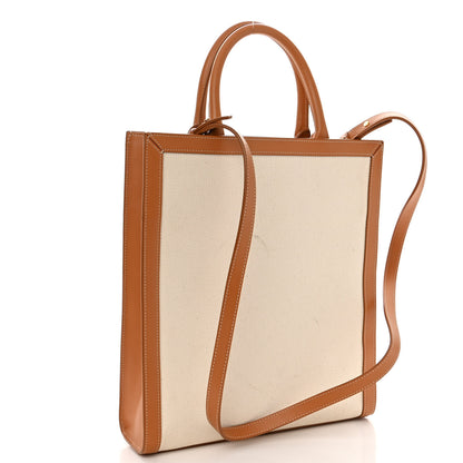 Celine Canvas Calfskin Logo Print Small Vertical Cabas Natural Tan 3 of 11